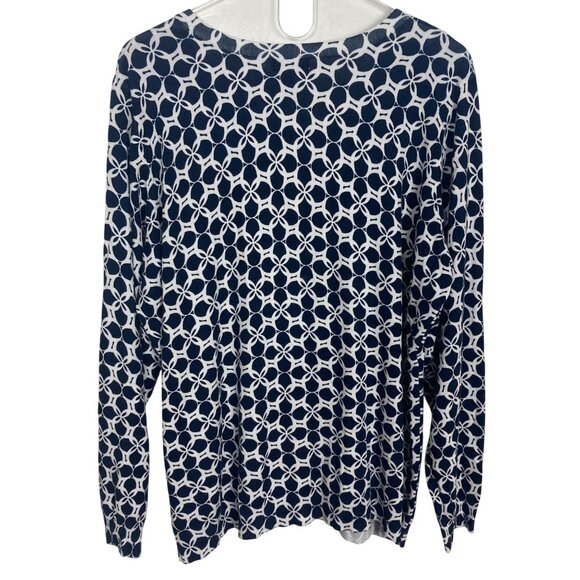 Charter Club Geometric Print Cardigan Womens 2X Blue White Lightweight Preppy - Picture 3 of 6